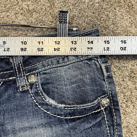 Miss Me Jeans Women 28 Blue Capri Low Rise Flap Pockets Distressed Stretch Denim - Picture 9 of 13